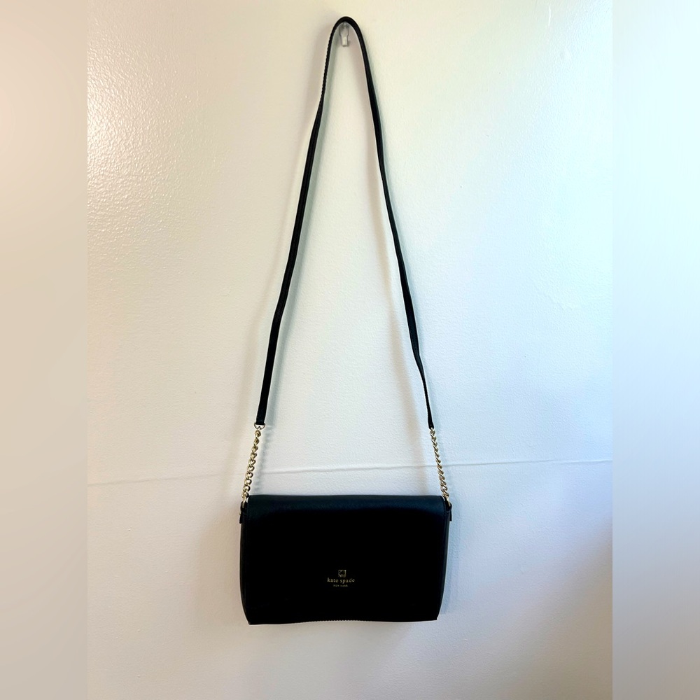 Black vinyl material Kate Spade purse
